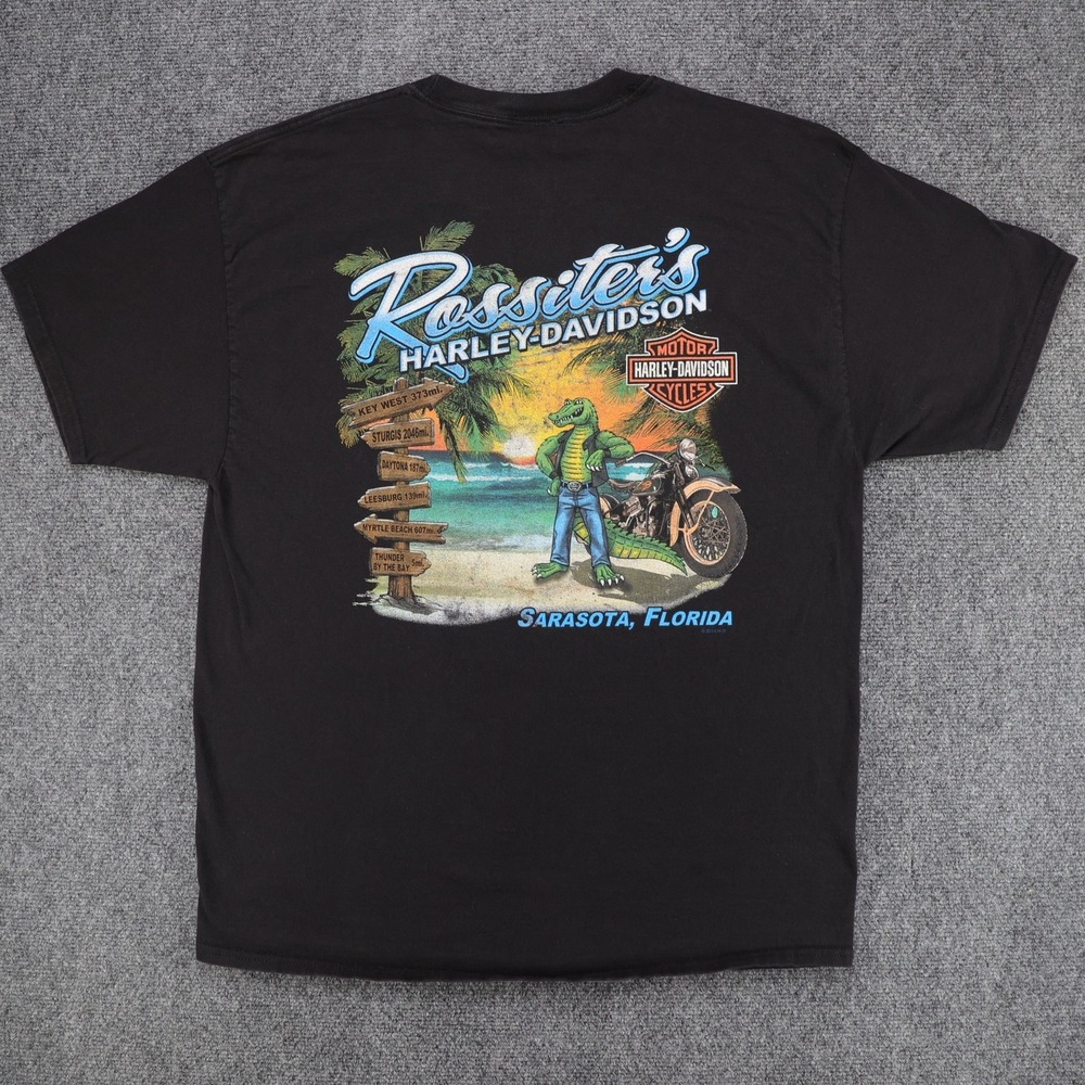 Harley-Davidson Mens XL T-Shirt Black Rossiter Sarasota Florida Gator Motor Oil